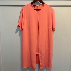 Akris Tunic Top Sz 14 Peach Mulberry Silk Short Sleeve Lagenlook Relaxed Blouse